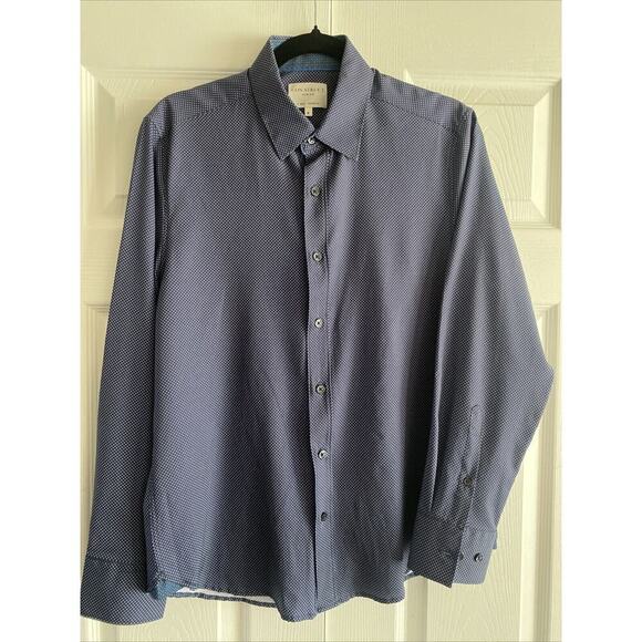 Con.Struct Men's 4-Way Stretch Slim Fit Navy Polka Dot Button Down Dress Shirt M - Picture 1 of 10